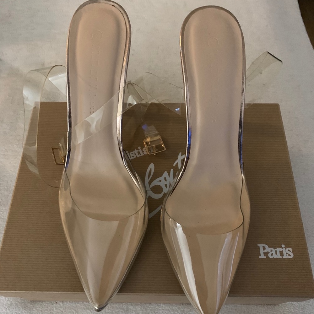 See through pointed toe heels
